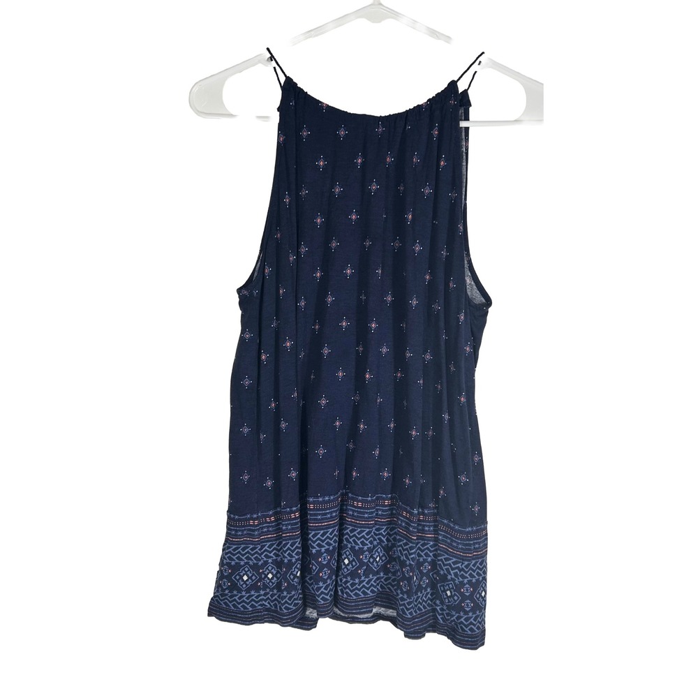 Old Navy Womens‎ Navy Blue Geometric Print Halter Tank Top Tassel Keyhole Medium